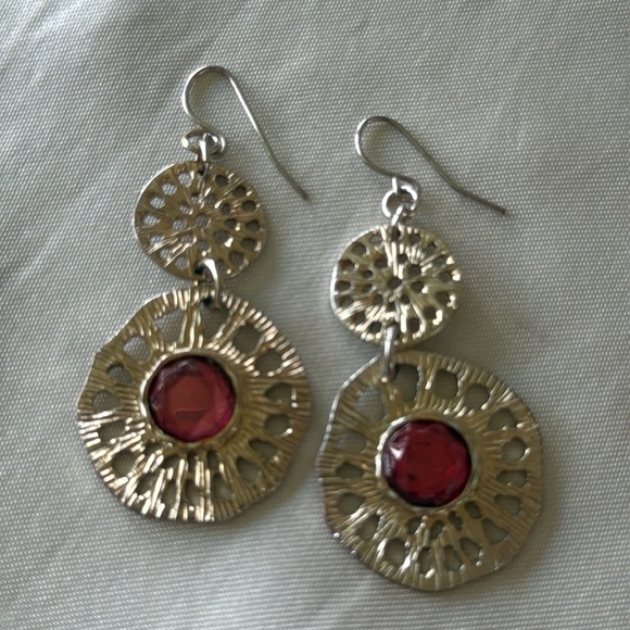 Artisan Hammered Gold-Tone & Gemstone Dangle Earrings - Boho Chic! - Picture 6 of 12